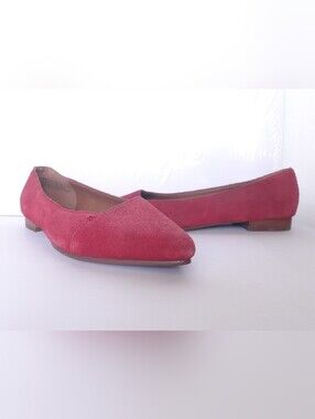 Red Suede Ballet Flats, Size 7